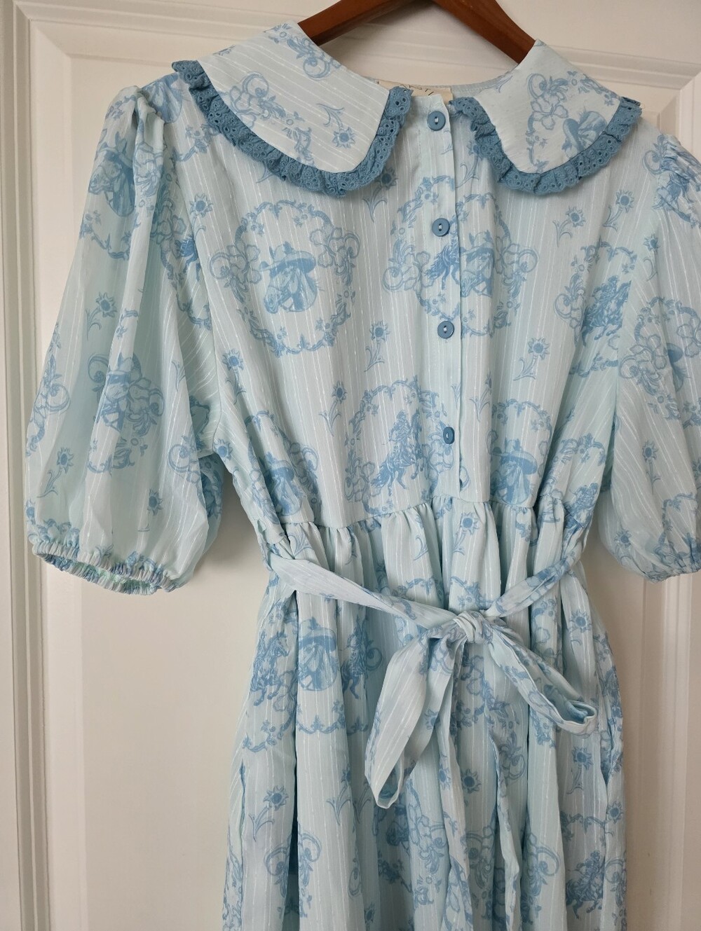 Western Chic Cottage Core Collar Belted Dress Horses Womens S Fantasic Fawn Blue